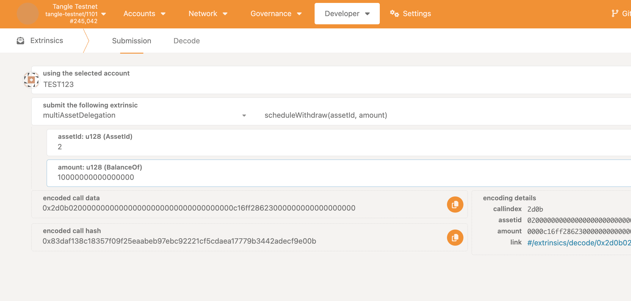 PolkadotJS ScheduleWithdraw